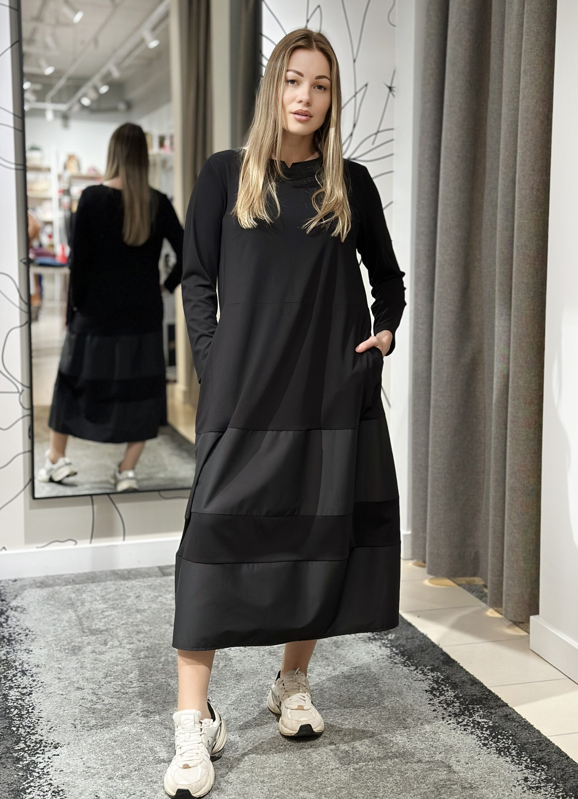 Plus size kleita ar kabatām, melna - Image 3